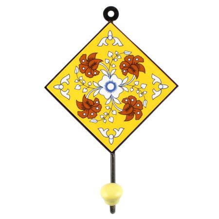 Yellow Ceramic Floral Tile Hook 